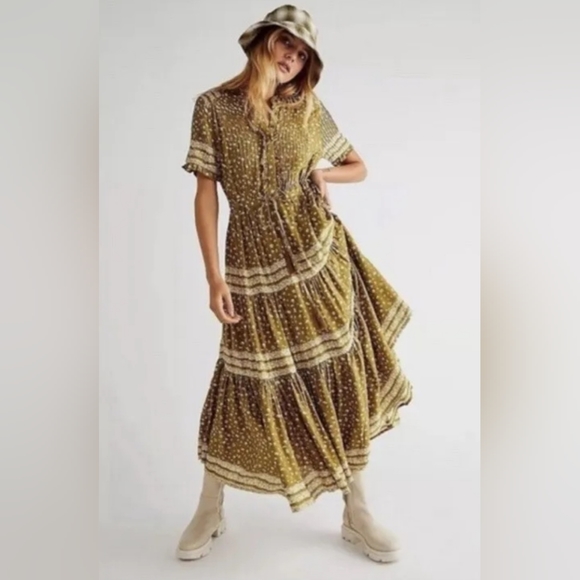 ❤️Free People Rare Feeling Maxi Dress in Kiwi combo size S. - Picture 7 of 16